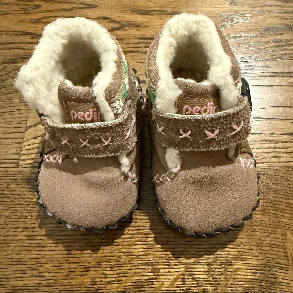 Pediped Embroidered Baby Shoes with Cozy Fur Lining and BOA Closure